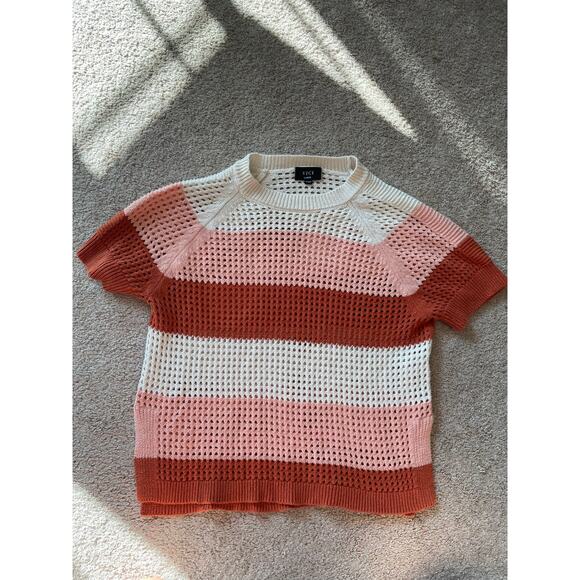 Vici Sweaters - VICI Womens Large Sweater Open Knit Short Sleeve Style #WT709S Pink White Stripe